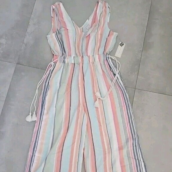 Peyton & Parker Women Multicolor V-Neck Rayon Striped Sleeveless Jumpsuit Sz M - Picture 1 of 4